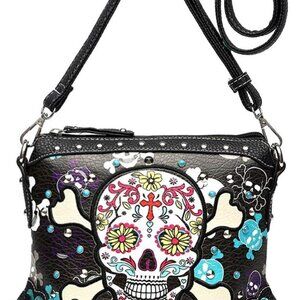 Sugar Skull Day of the Dead Cross Bone Rock Metallic Purse Skeleton Leather Purs